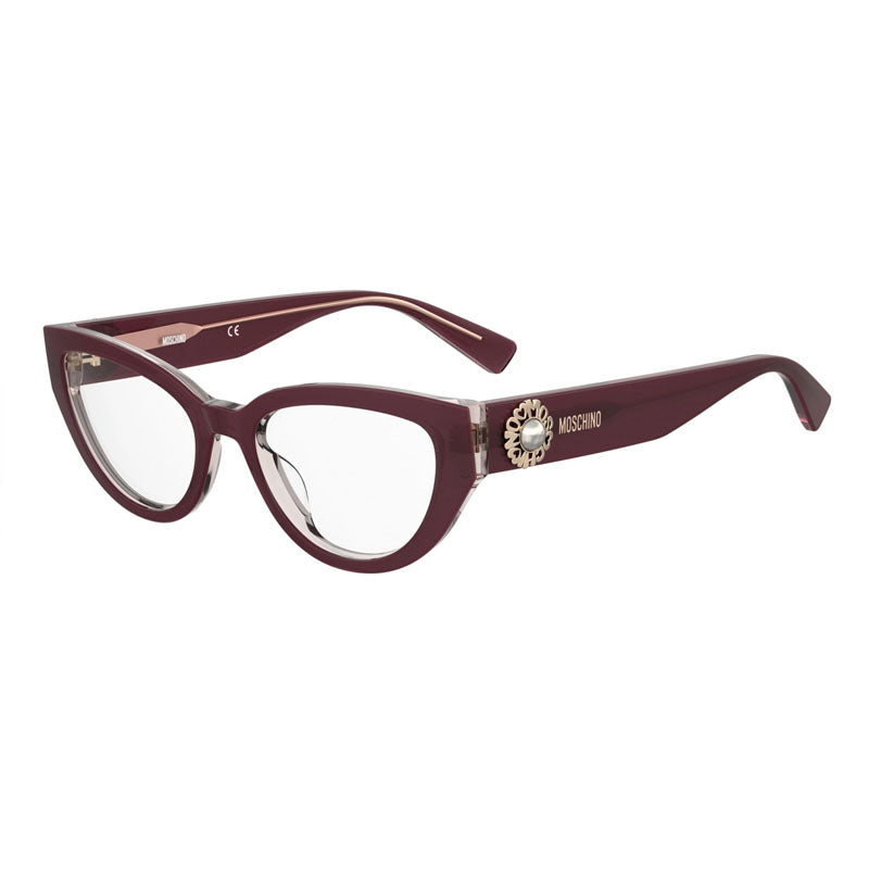 Moschino Eyeglasses Cat Eye Full Rim, Burgundy Frame and Clear Demo Lenses Lens MOS6310LHF00