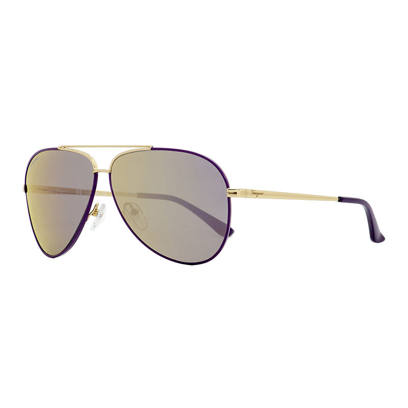 Ferragamo Salvatore Ferragamo Sunglasses Aviator Full Rim, Shiny Light Gold Frame and Purple Gradient Lens SF131S736