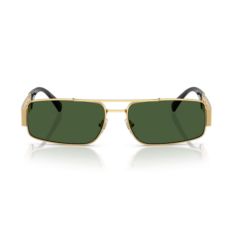 Versace Sunglasses Rectangle Full Rim, Shiny Gold Frame and Dark Green Lens VE2257100271