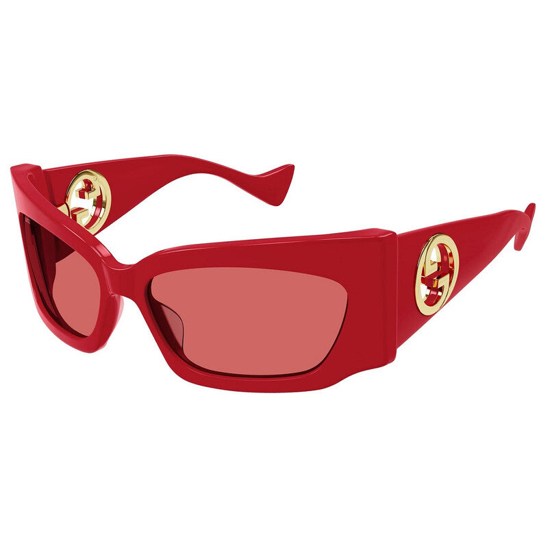 Gucci Sunglasses Geometric Full Rim, Red Frame and Red Lens GG1412S004