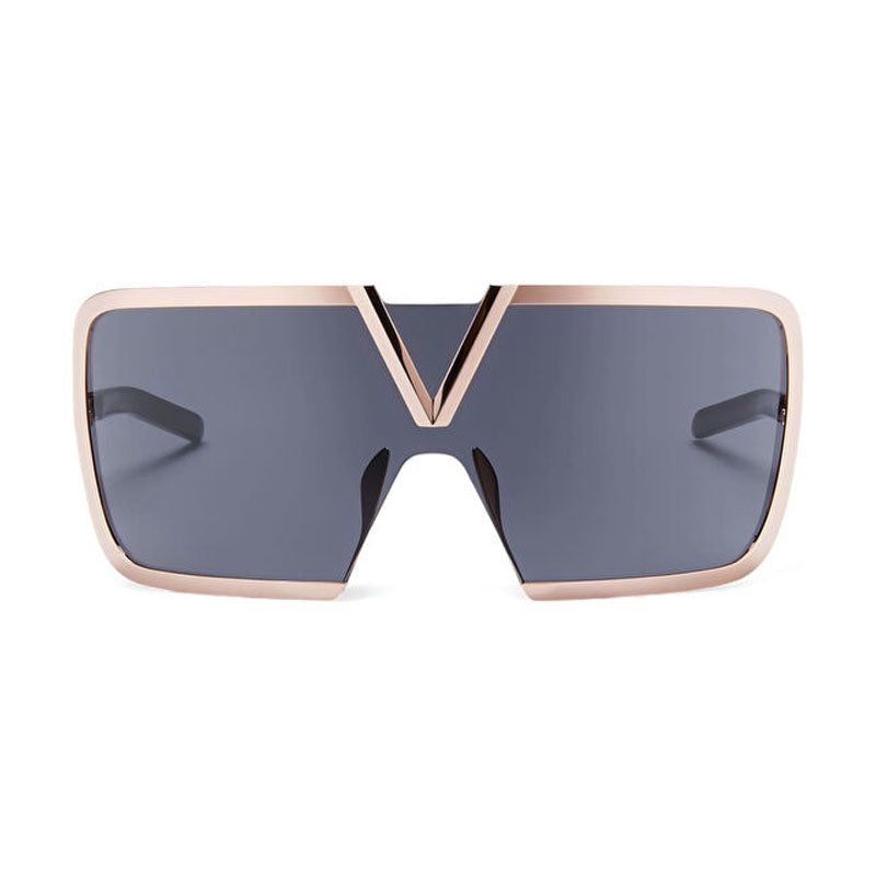 Valentino Sunglasses Shield Semi Rim, Rose Gold Frame and Dark Grey Lens VLS-120A