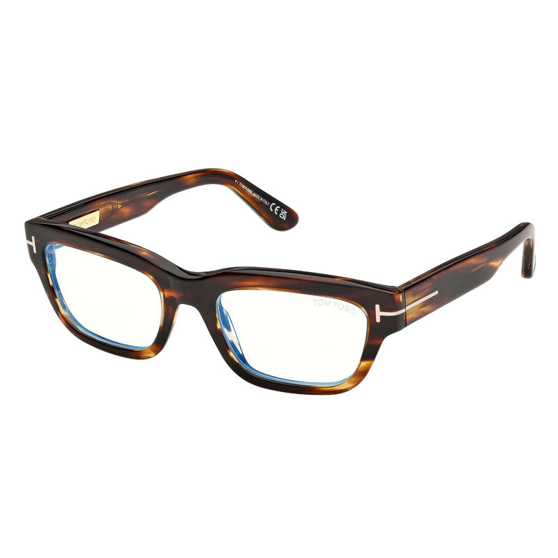 Tom Ford Eyeglasses Round Full Rim, Coloured Havana Frame and Clear/Blue-Light Block Lenses Lens FT6045-B055