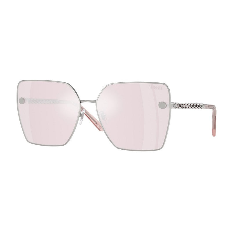 Versace Sunglasses Square Full Rim, Silver Frame and Pink Mirror White Lens VE2270D10007V
