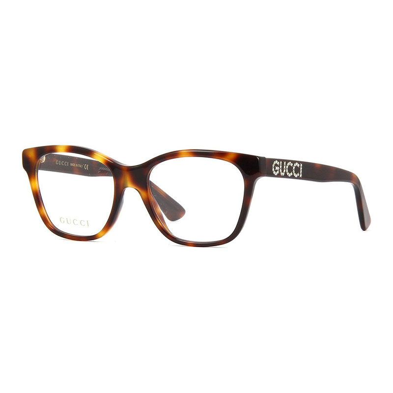 Gucci Eyeglasses Square Full Rim, Havana Frame and Clear Demo Lenses Lens GG0420O002