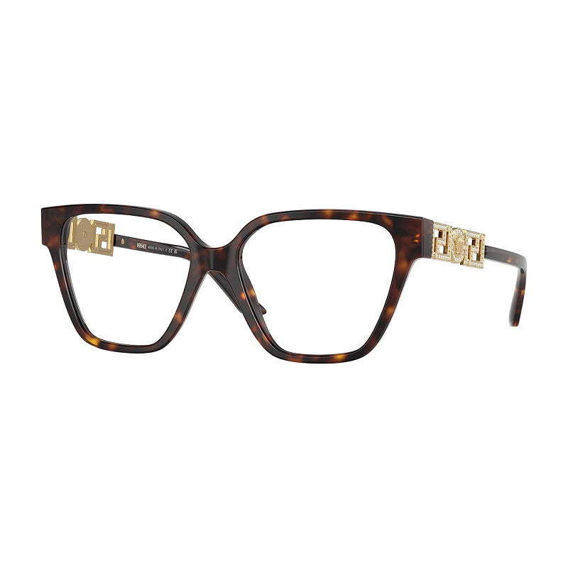 Versace Eyeglasses Geometric Full Rim, Havana Frame and Clear Demo Lenses Lens VE3358B108