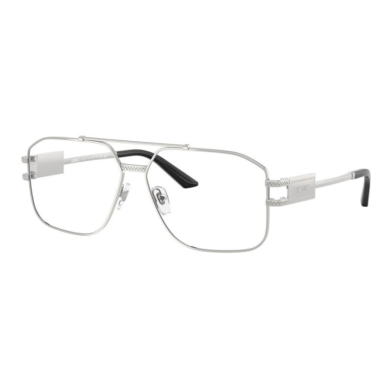 Versace Eyeglasses Aviator Full Rim, Silver Frame and Clear Demo Lenses Lens VE13021000