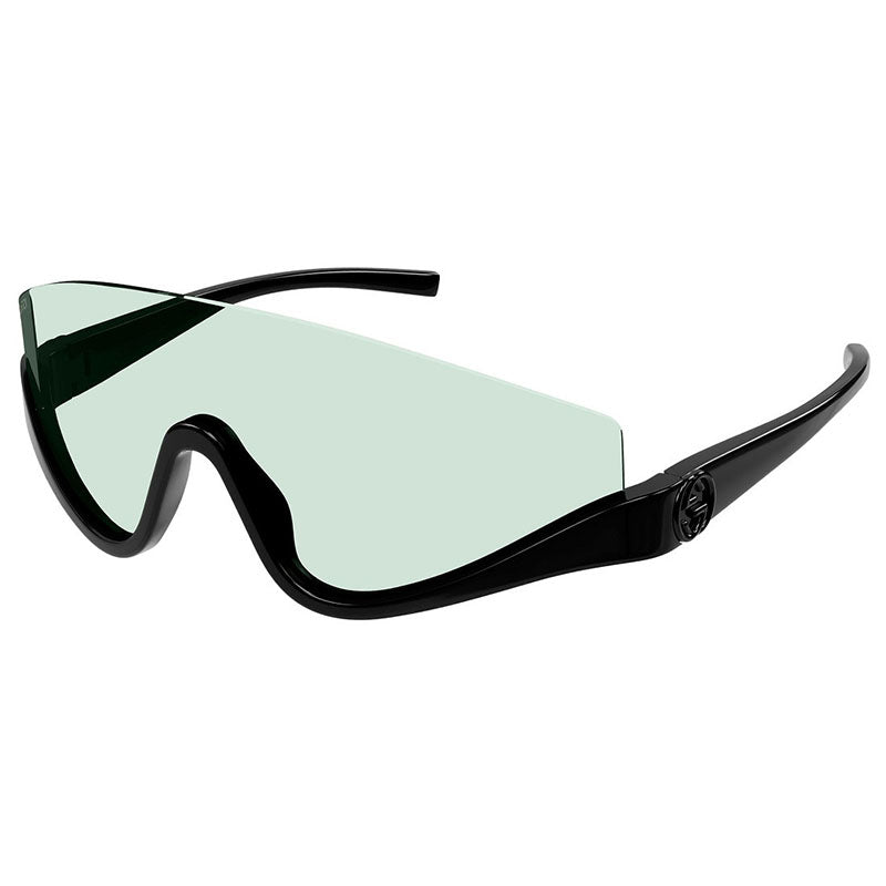 Gucci Sunglasses Shield Semi Rim, Shiny Black Frame and Green Lens GG1650S005