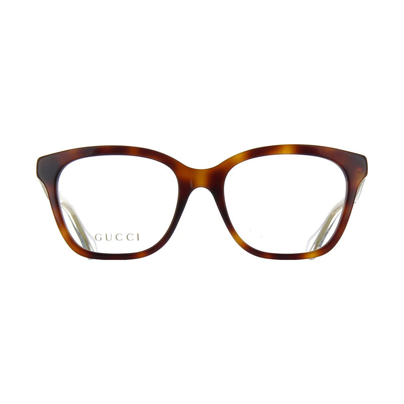 Gucci Eyeglasses Square Full Rim, Havana Frame and Clear Demo Lenses Lens GG0566O002