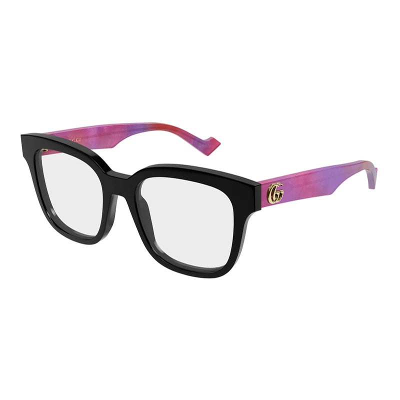 Gucci Eyeglasses Square Full Rim, Black/Colored Havana Frame and Clear Demo Lens Lens GG0958O016