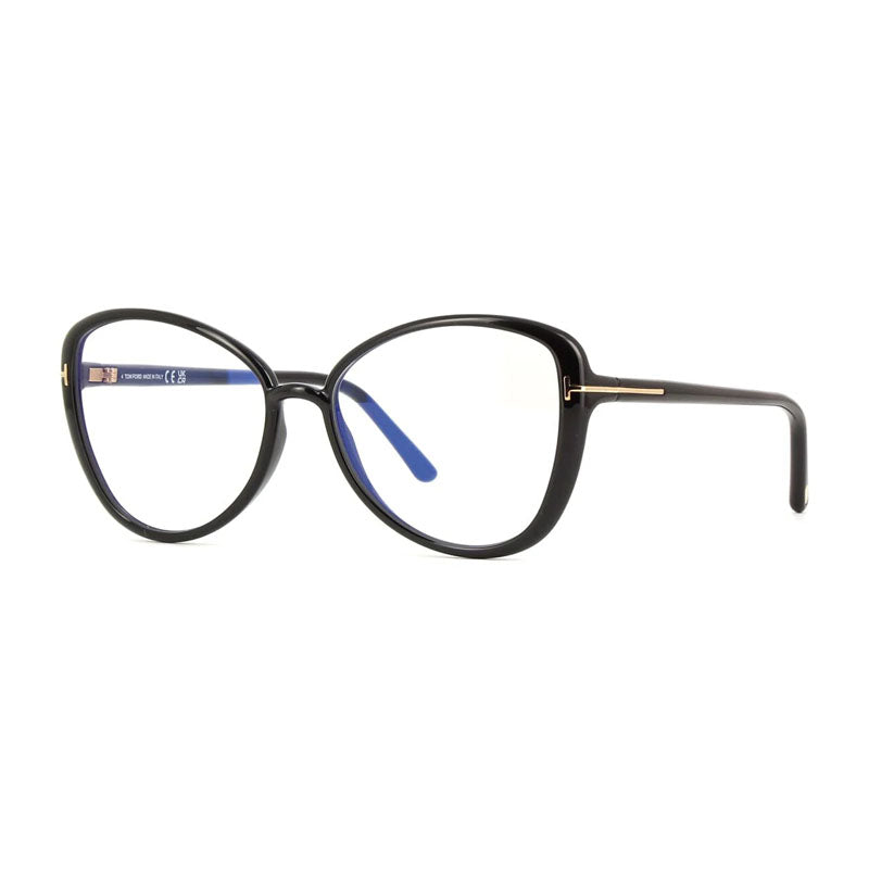 Tom Ford Eyeglasses Butterfly Full Rim, Shiny Black Frame and Clear Blue Light Block Lens FT5907-B001