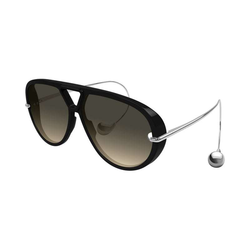 Bottega Veneta Sunglasses Geometric Full Rim, Black/Silver Frame and Double Gradient Brown To Ochra Lens BV1273S010