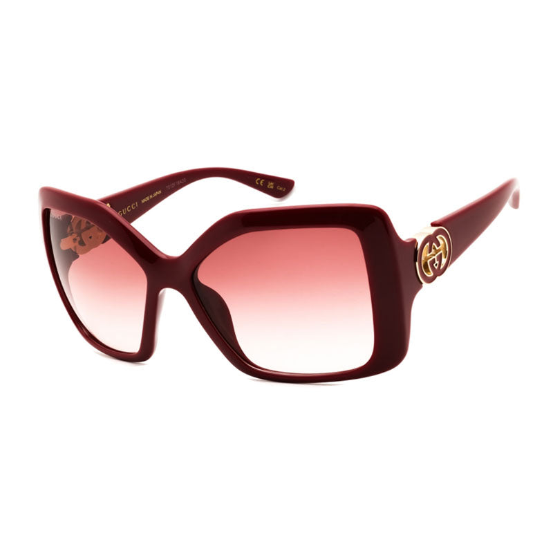 Gucci Sunglasses Square Full Rim, Burgundy Frame and Red Gradient Lens GG2015S002
