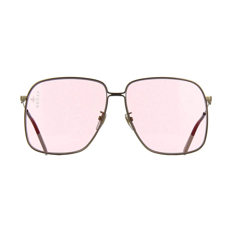 Gucci Sunglasses Square Full Rim, Gold Frame and Pink Lens GG0394S004