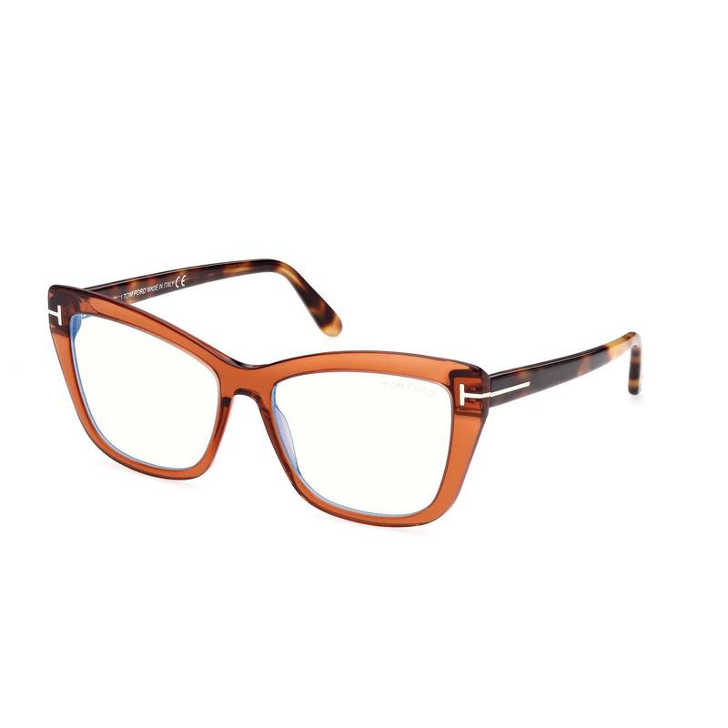 Tom Ford Eyeglasses Cat Eye Full Rim, Shiny Dark Brown Frame and Clear Blue Light Block Lens FT5826-B048