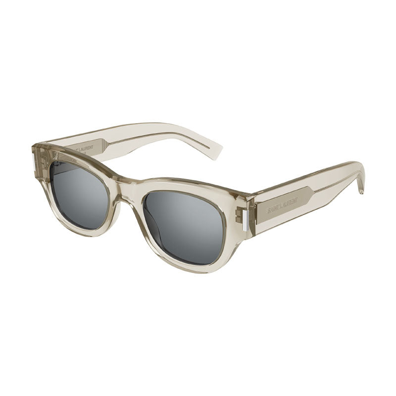 Saint Laurent Sunglasses Cat Eye Full Rim, Transparent Beige Frame and Silver Mirror Lens SL573003