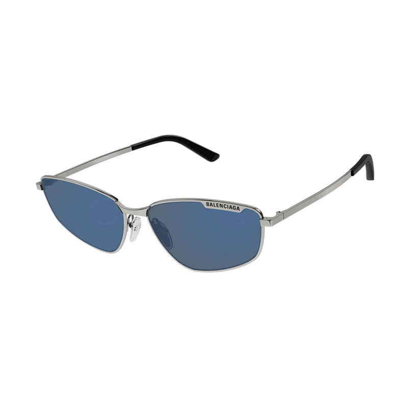 Balenciaga Sunglasses Rectangle Full Rim, Ruthenium Frame and Blue Mirror Lens BB0277S003