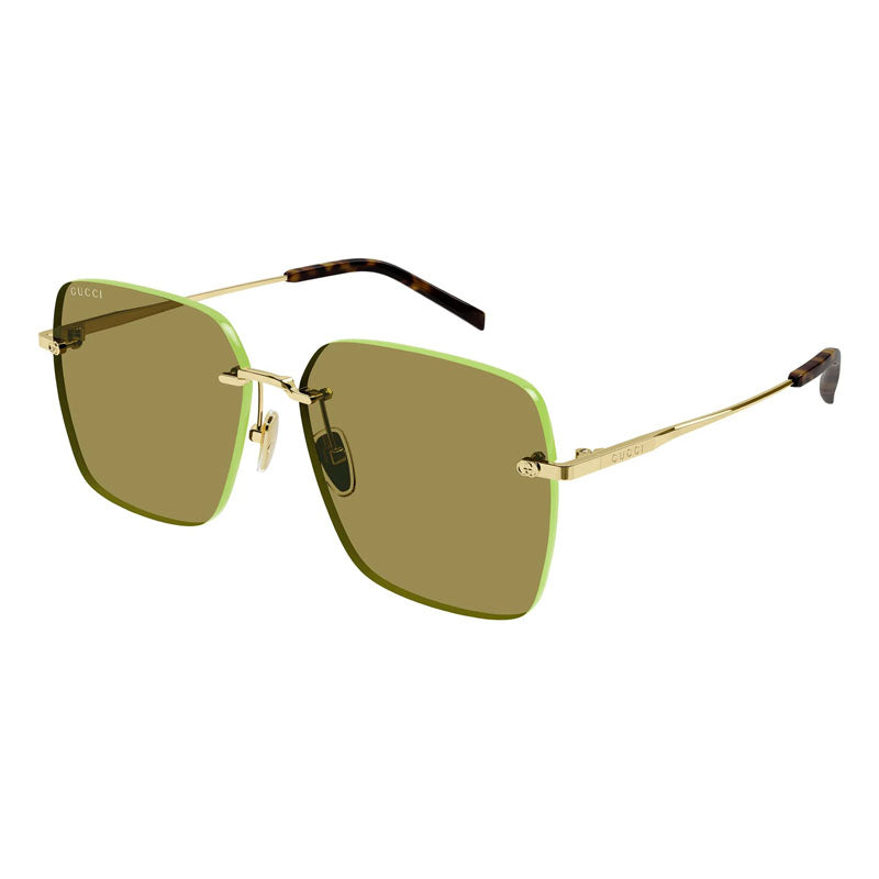 Gucci Sunglasses Square Full Rim, Gold/Green Frame and Brown with Gold Mirror Lens GG1955SA004