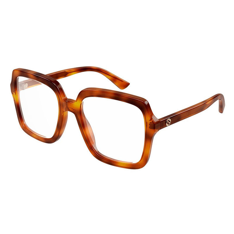 Gucci Eyeglasses Square Full Rim, Blonde Havana Frame and Clear Demo Lenses Lens GG1318O002