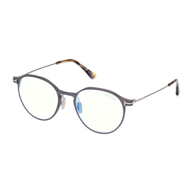 Tom Ford Eyeglasses Round Full Rim, Matte Dark Ruthenium Shiny Grey Havana Frame and Clear Blue Light Block Lens FT5866-B013