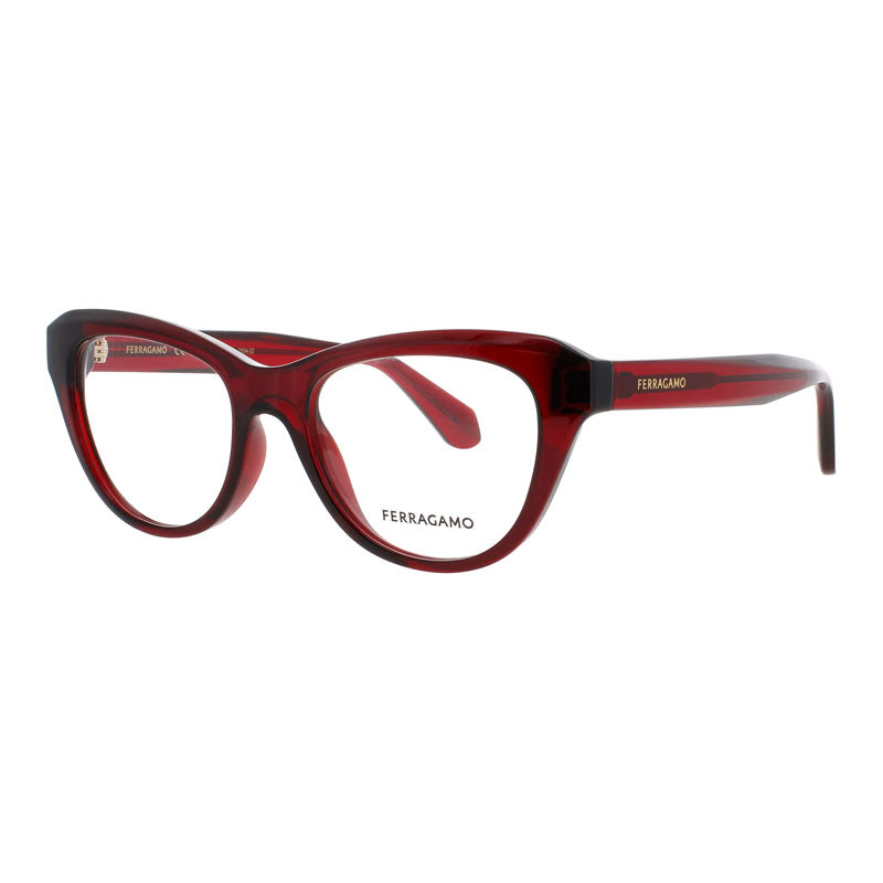Ferragamo Salvatore Ferragamo Eyeglasses Cat Eye Full Rim, Transparent Red Frame and Clear Demo Lenses Lens SF2989616