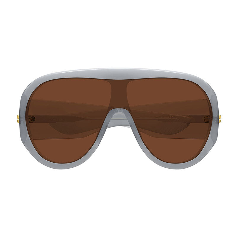 Bottega Veneta Sunglasses Shield Full Rim, Transparent Grey Frame and Brown Lens BV1345S004