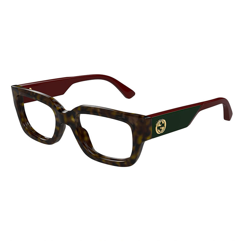Gucci Eyeglasses Square Full Rim, Havana with Red Frame and Clear Demo Lenses Lens GG1666O006