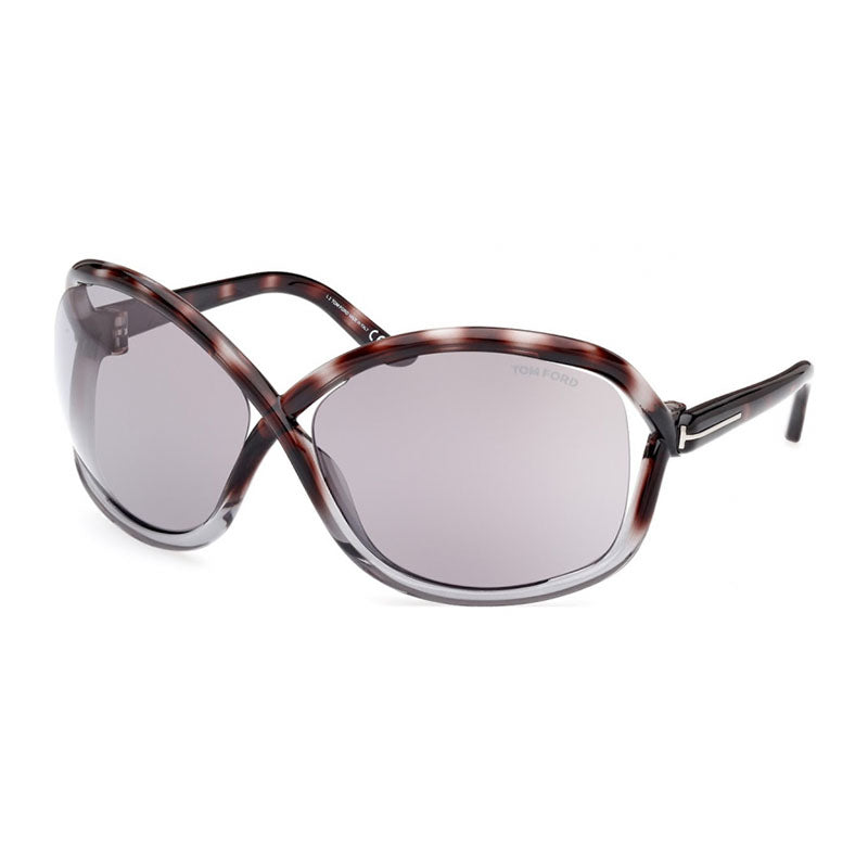 Tom Ford Sunglasses Geometric Semi Rim, Gradient Grey Havana Frame and Smoke Grey Silver Flash Mirror Lens FT106855C