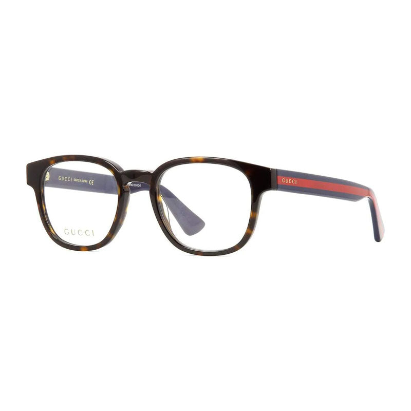 Gucci Eyeglasses Round Full Rim, Dark Havana with Blue and Red Stripe Frame and Clear Demo Lenses Lens GG0927O002