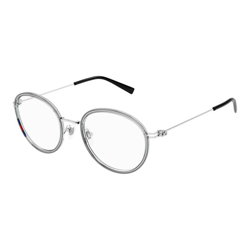 Gucci Eyeglasses Square Full Rim, Grey/Silver Frame and Clear Demo Lenses Lens GG1851O003