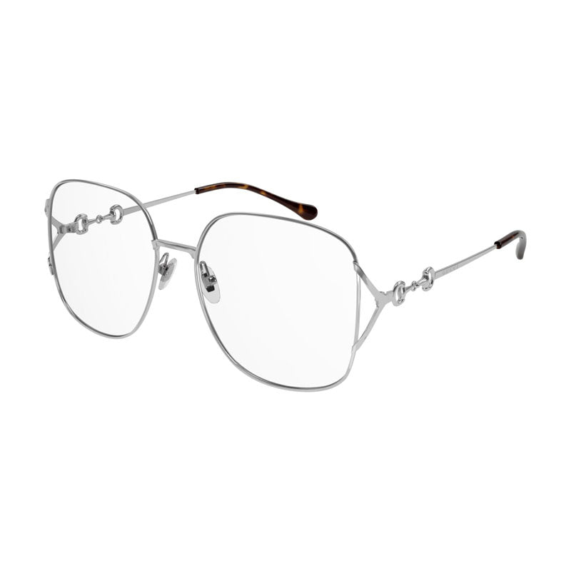 Gucci Eyeglasses Square Full Rim, Silver Frame and Clear Demo Lenses Lens GG1019O002