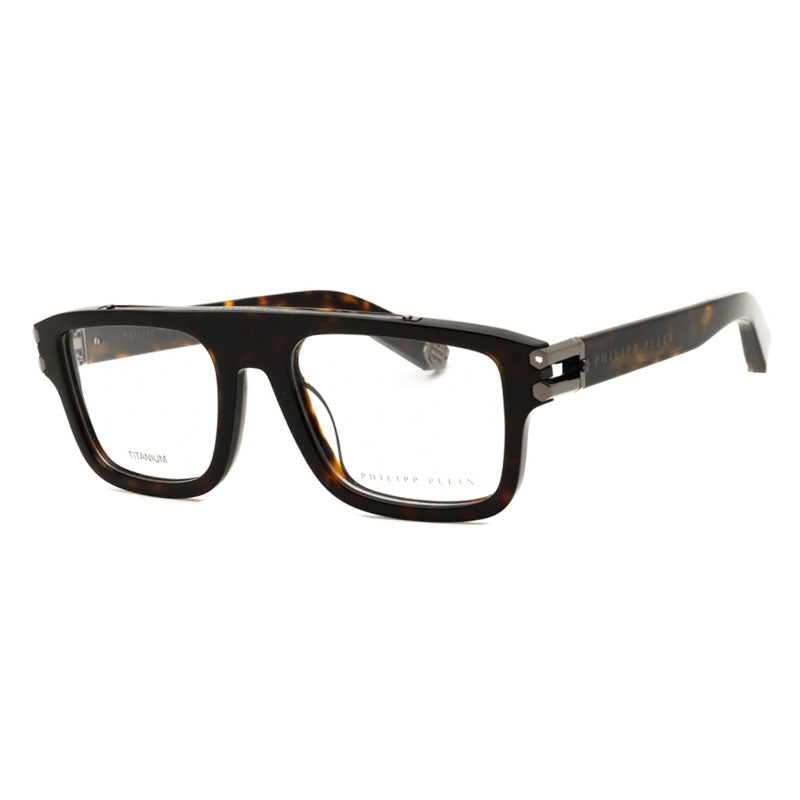 Philipp Plein Eyeglasses Rectangle Full Rim, Shiny Havana Frame and Clear Demo Lenses Lens VPP021M0722