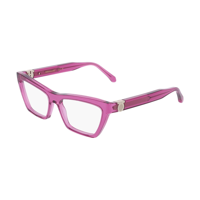Ferragamo Salvatore Ferragamo Eyeglasses Cat Eye Full Rim, Transparent Cyclamen Frame and Clear Demo Lenses Lens SF3021665
