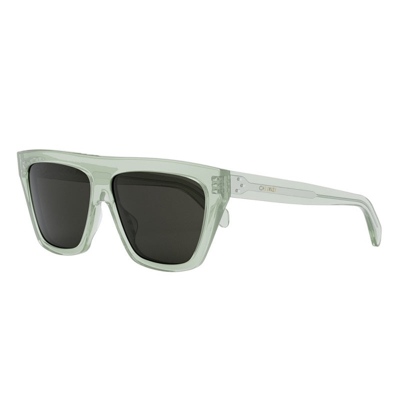 Celine Sunglasses Square Full Rim, Light Green Transparent Frame and Dark Green Lens CL40256I93A