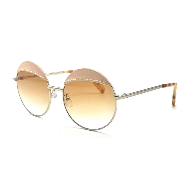 Loewe Sunglasses Round Full Rim, Gold Pink Leather Frame and Gradient Brown Lens LW40007U33F