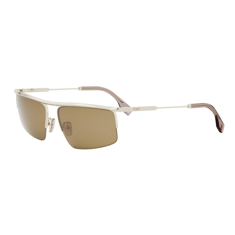 Fendi Sunglasses Rectangle Full Rim, Gold Frame and Brown Lens FE40141U32E