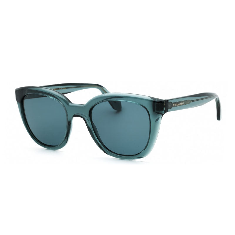 Ferragamo Salvatore Ferragamo Sunglasses Round Full Rim, Transparent Avio Frame and Blue Lens SF2000S438