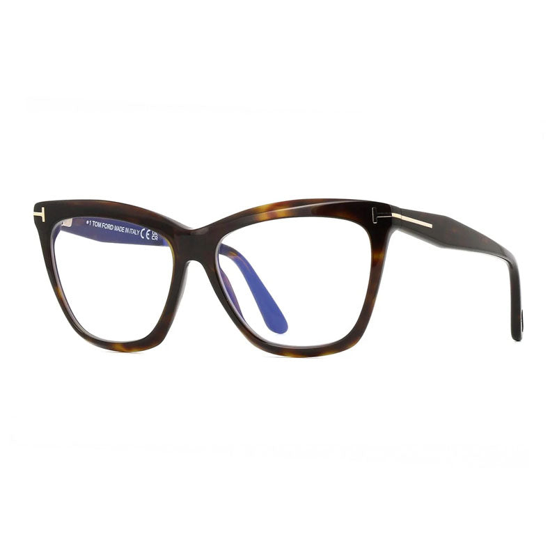 Tom Ford Eyeglasses Cat Eye Full Rim, Dark Havana Frame and Clear/Blue Light Block Lenses Lens FT6064-B052
