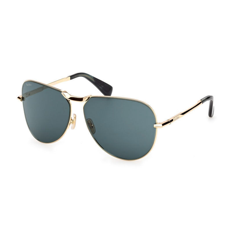 Max Mara Sunglasses Aviator Full Rim, Shiny Deep Gold Frame and Green Lens MM013430N