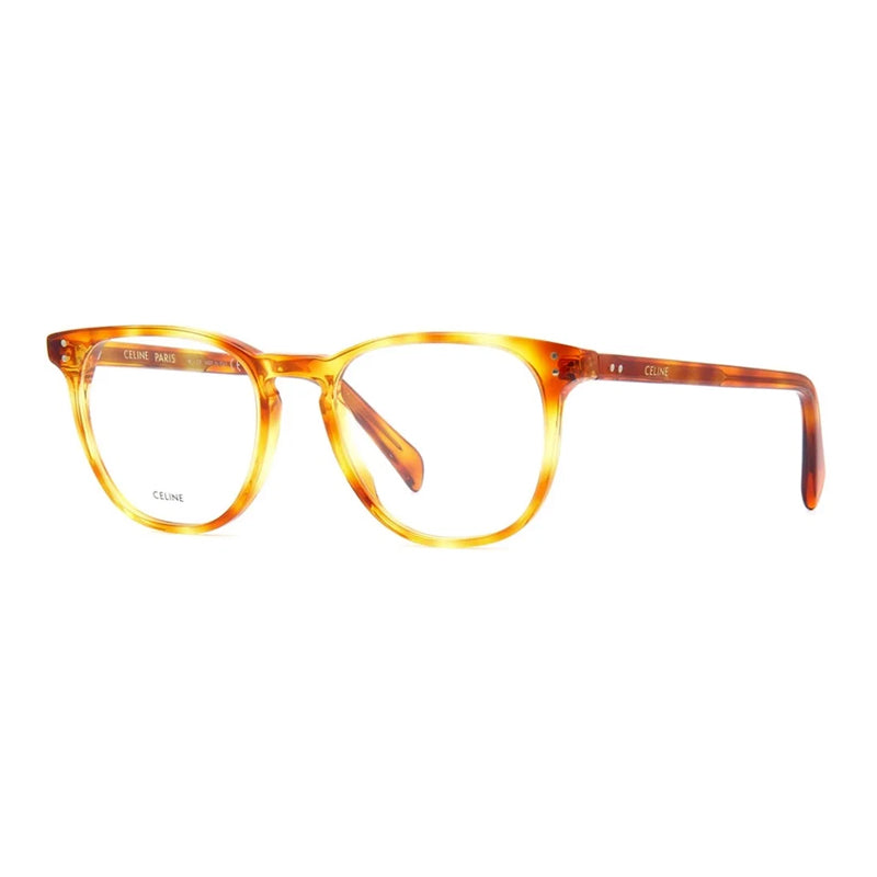 Celine Eyeglasses Round Full Rim, Blonde Havana Frame and Clear Demo Lenses Lens CL50046I053