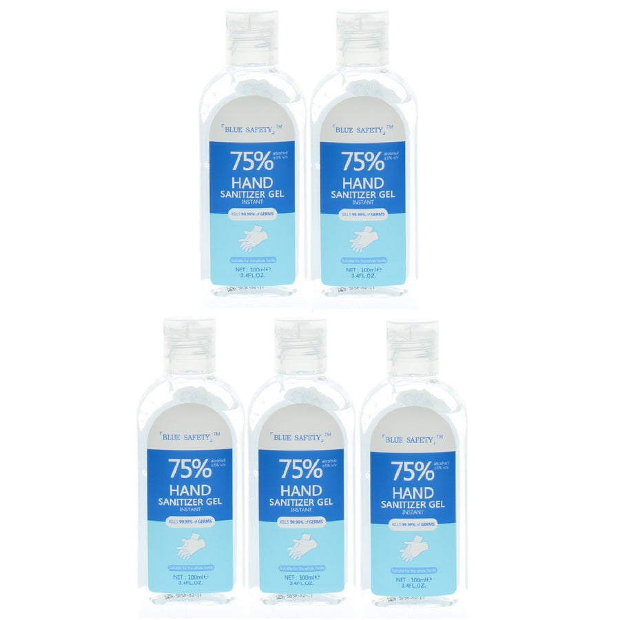 Blue Safety Hand Sanitizer Gel 75% Ethyl Alcohol 100Ml/3.4Oz (5 Pack)