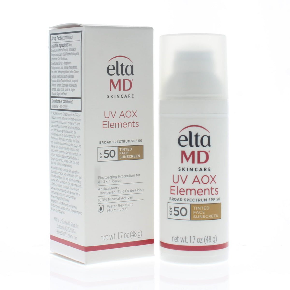 Elta Md Eltamd Uv Aox Elements Spf 50 Tinted Face Sunscreen Water Resistant 48G/1.7Oz