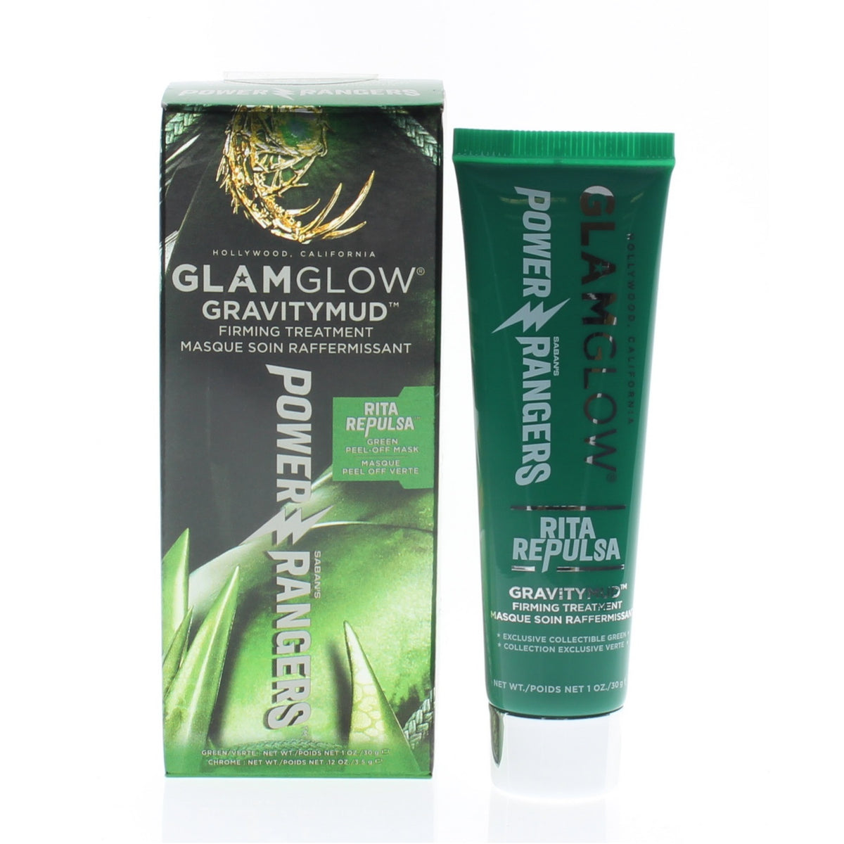 Glam Glow Gravitymud Power Ranger Rita Replusa Green Peel Off Mask 1Oz/30G
