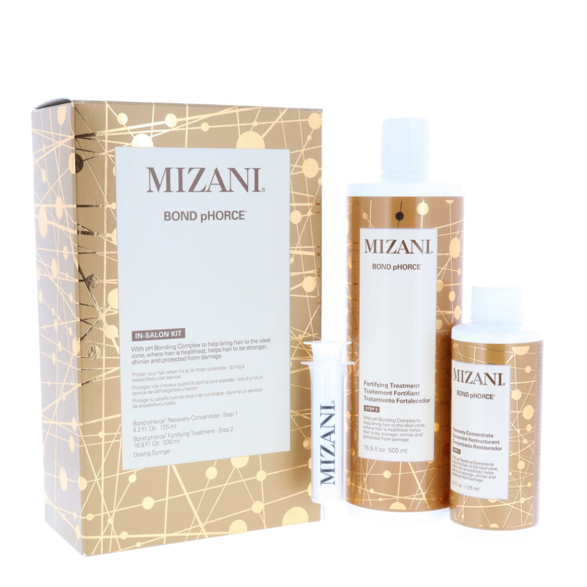 Mizani Bond Phorce In-Salon 2Pc Kit (Includes: Recovery Concentrate 4.2Oz/125Ml, Fortifying Treatment 16.9Oz/500Ml)