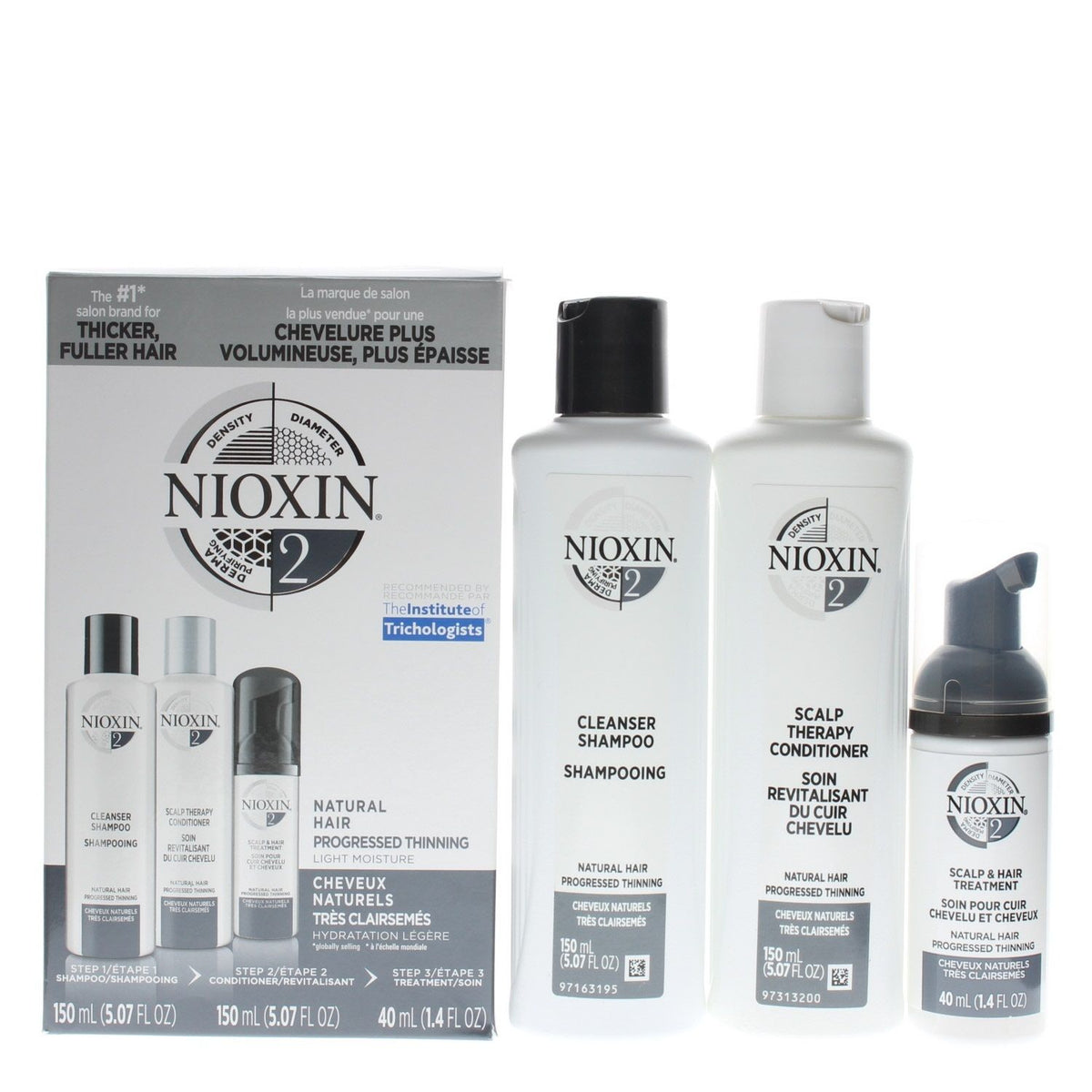 Nioxin System 2 Trial Kit Colored Hair Progressed Thinning (Cleanser 5.07Oz, Therapy 5.07Oz, Treatment 1.4Oz)