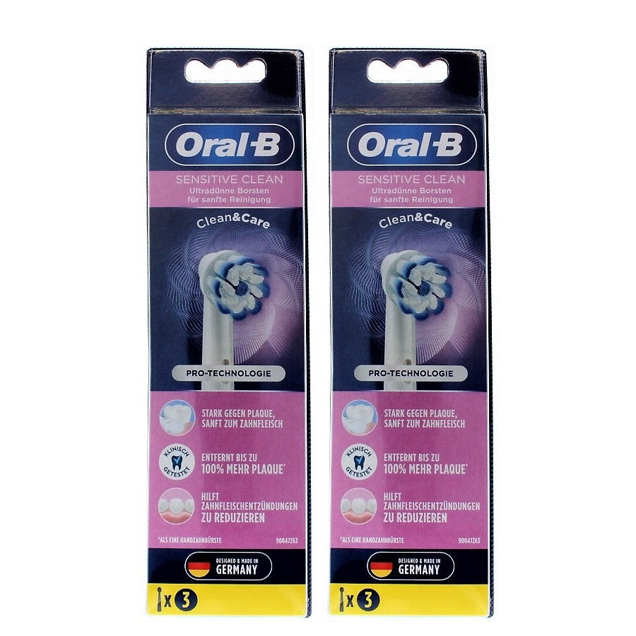 ORAL-B Sensitive Clean Clean&Care Replacement Electric Brush Heads 2 Packs Fo 3 (Total 6)