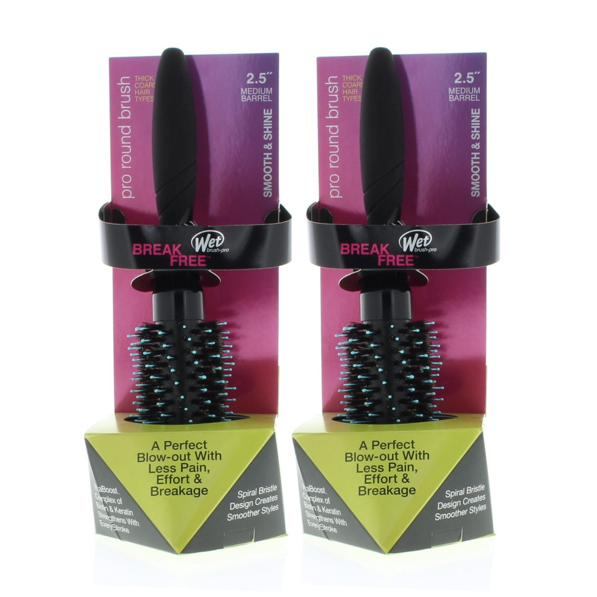 Wet Brush Pro Smooth & Shine 2.5 Inch Medium Barrel Round Brush Thick/Course Model# Bwp834Sstc2.5R (2 Pack)
