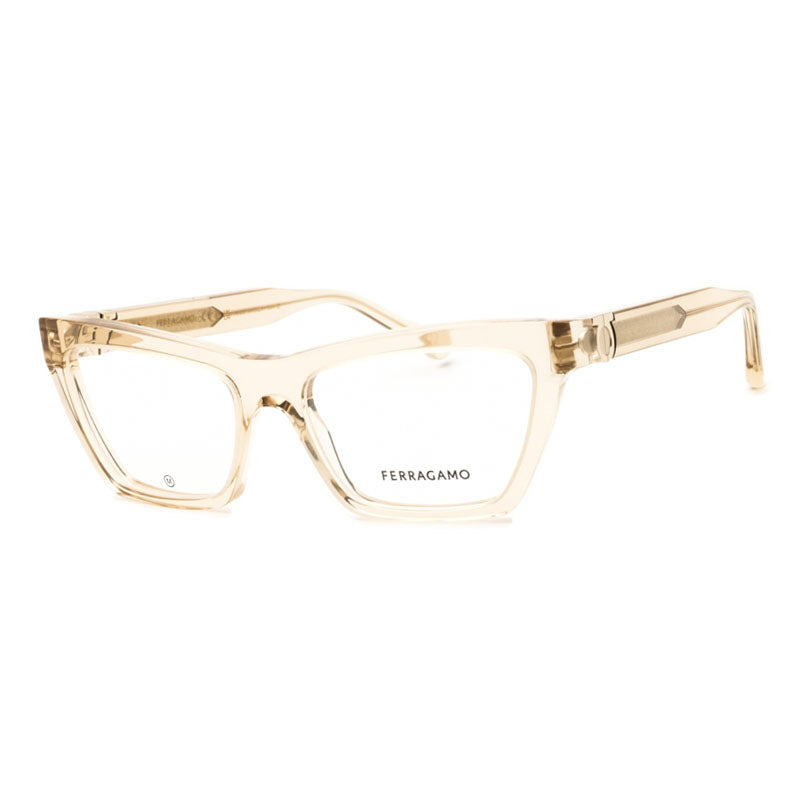Ferragamo Salvatore Ferragamo Eyeglasses Cat Eye Full Rim, Transparent Beige Frame and Clear Demo Lenses Lens SF3021259