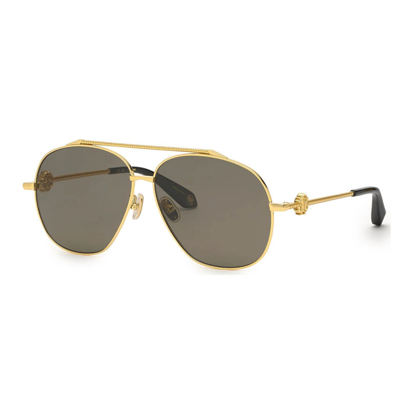 Roberto Cavalli Sunglasses Aviator Full Rim, Yellow Gold Frame and Grey Polarized Lens SRC008V400P