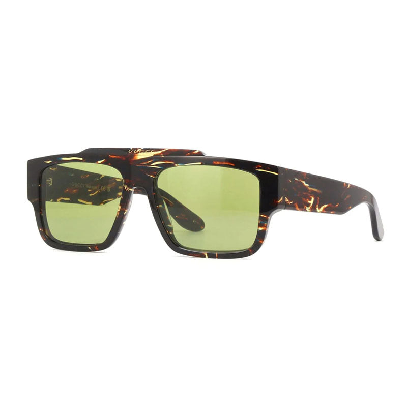 Gucci Sunglasses Square Full Rim, Striped Brown Havana Frame and Green Lens GG1460S002
