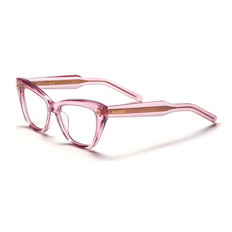 Valentino Eyeglasses Cat Eye Full Rim, Transparent Pink Frame and Clear Demo Lens Lens VLX-140C